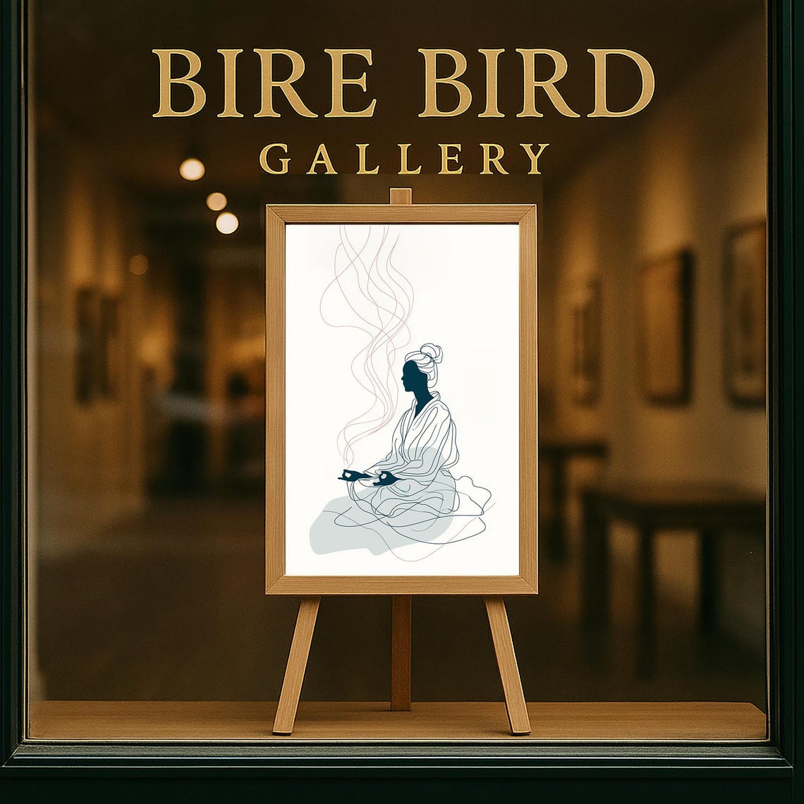 Line Art Meditating Woman Incense Smoke Yoga Mindfulness Poster - Image 6