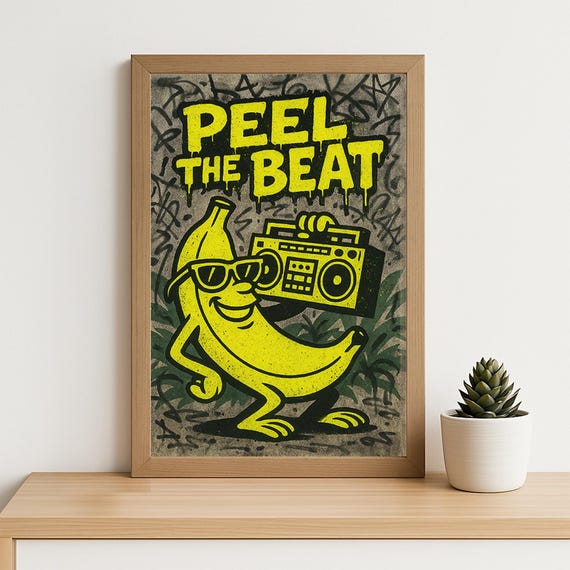 Peel The Beat Graffiti Banana Poster Funny Hiphop Wall Art Boombox Street Style Fruit Print Urban Pop Culture Decor