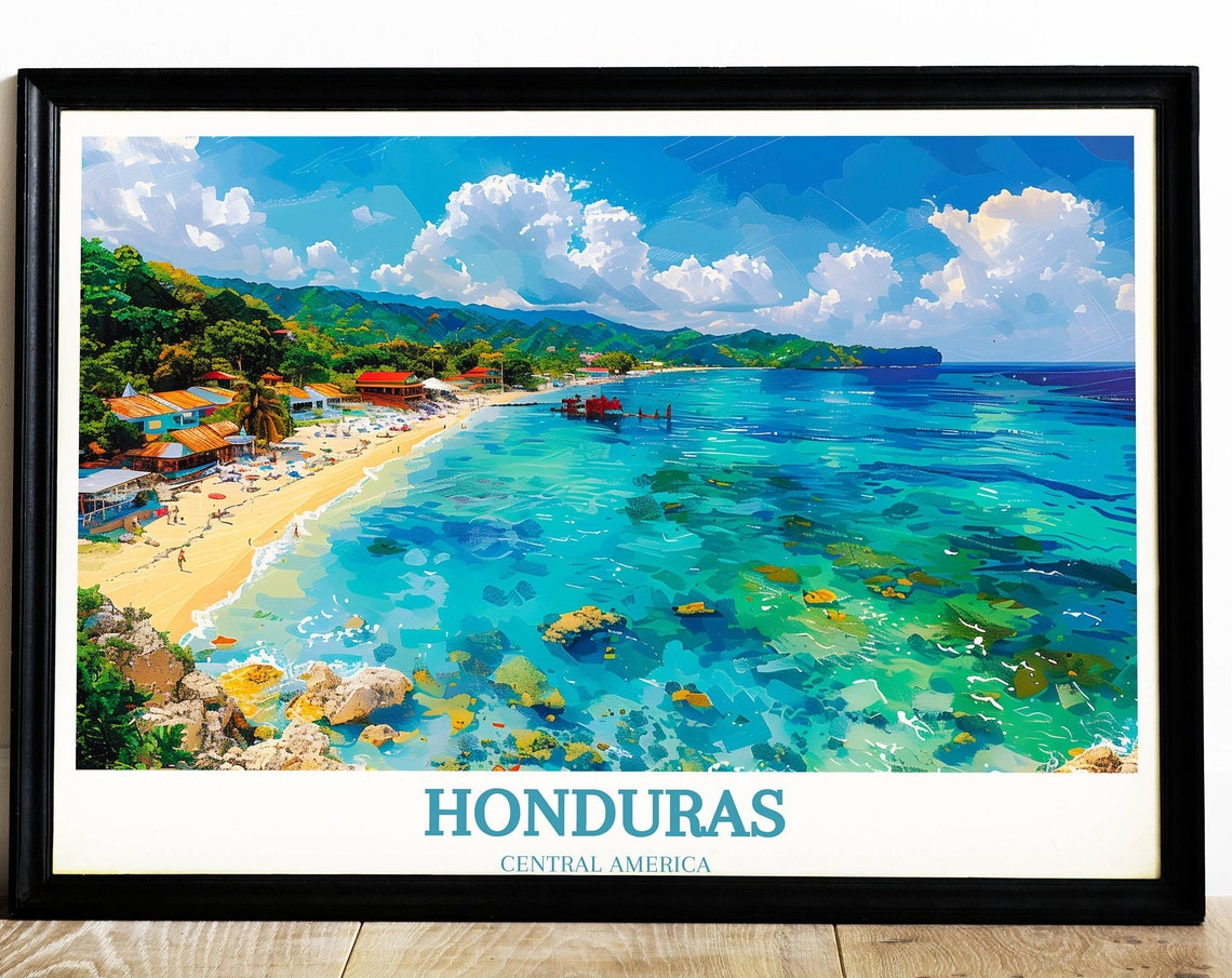 Roatan West Bay Honduras Art Hondura Travel Print Hondura Travel Poster Central America Art Hondura Art Print Honduras Painting