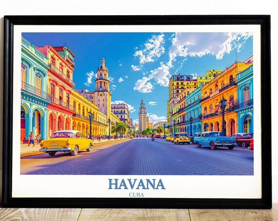 Havana Cuba Classic Cars Colonial Street Retro Travel Poster