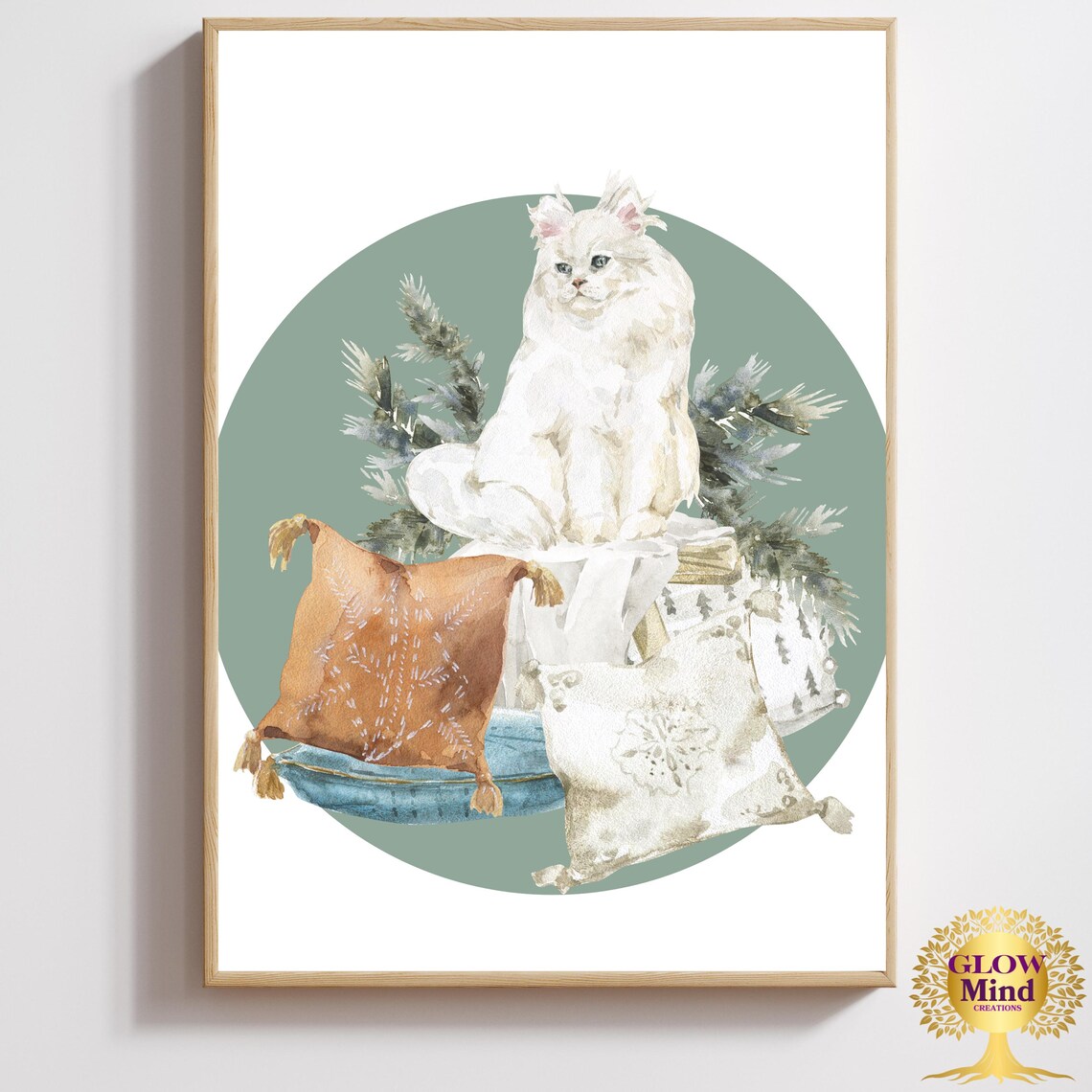 White Cat Watercolor Art, Cozy Relaxing Home Poster - Image 2