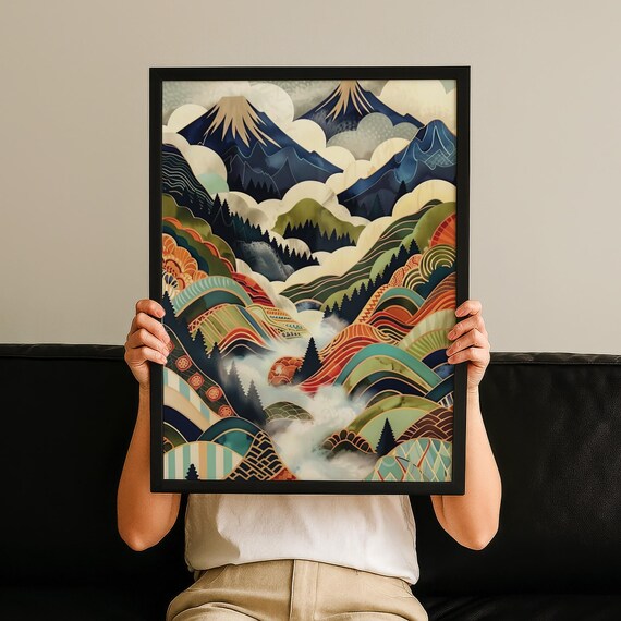 Abstract Mount Fuji Art Zen Landscape Print Japanese Wall Decor Meditative Asia Poster Tranquil Modern Japan Nature No 88