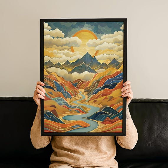 Japandi Wall Art Print Wabi Sabi Mountain Poster Neutral Minimalist Lake Decor Soft Natural For Modern Calm Homes No 105