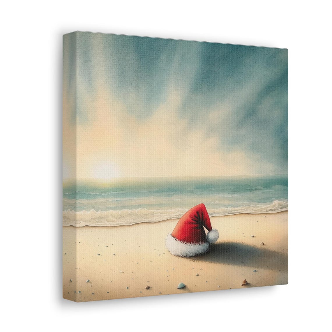 Santa Hat on Tropical Beach Christmas in July Coastal Wall Art - Image 3