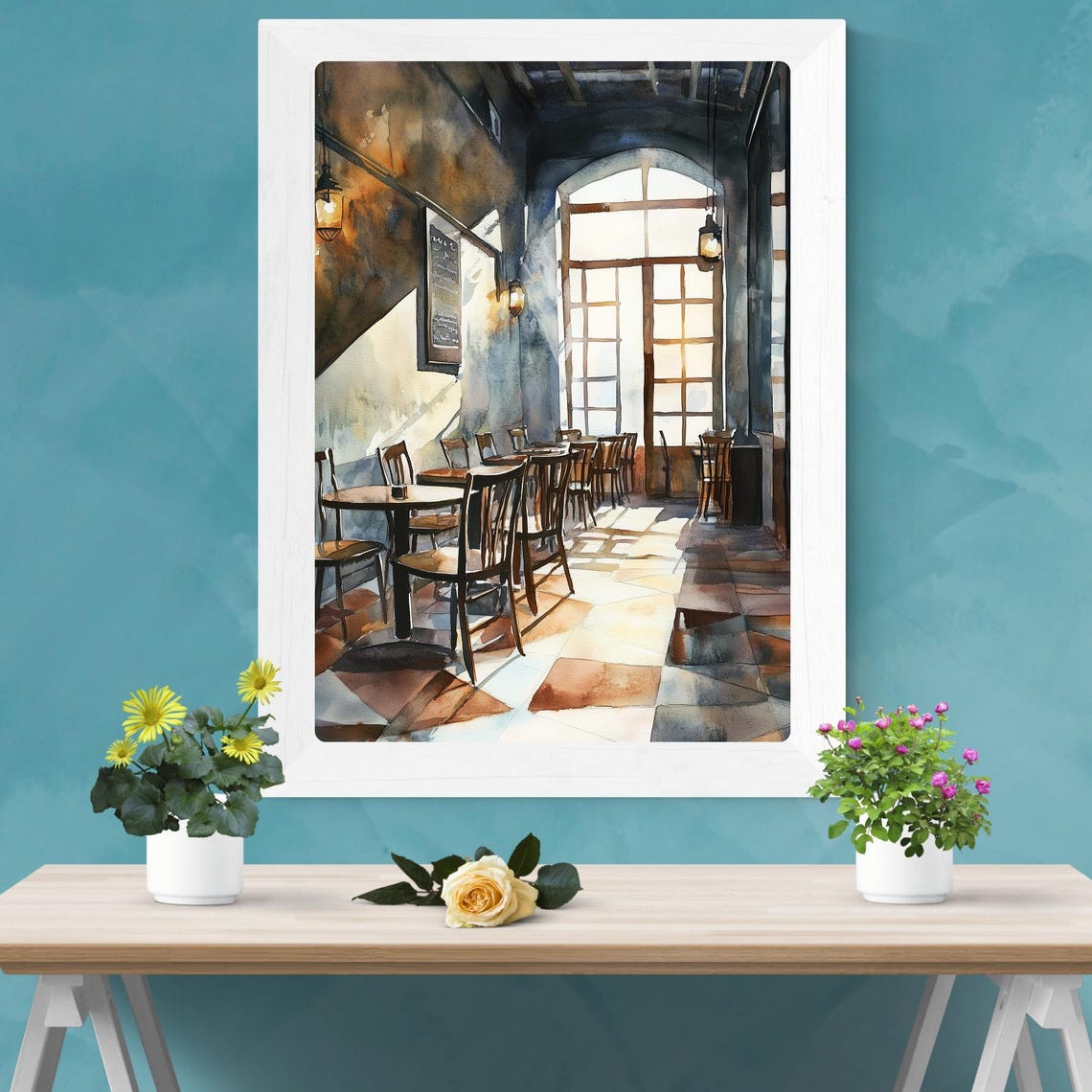 Empty Coffee Shop Morning Sunlight Quiet Interior Cafe Poster - Image 2
