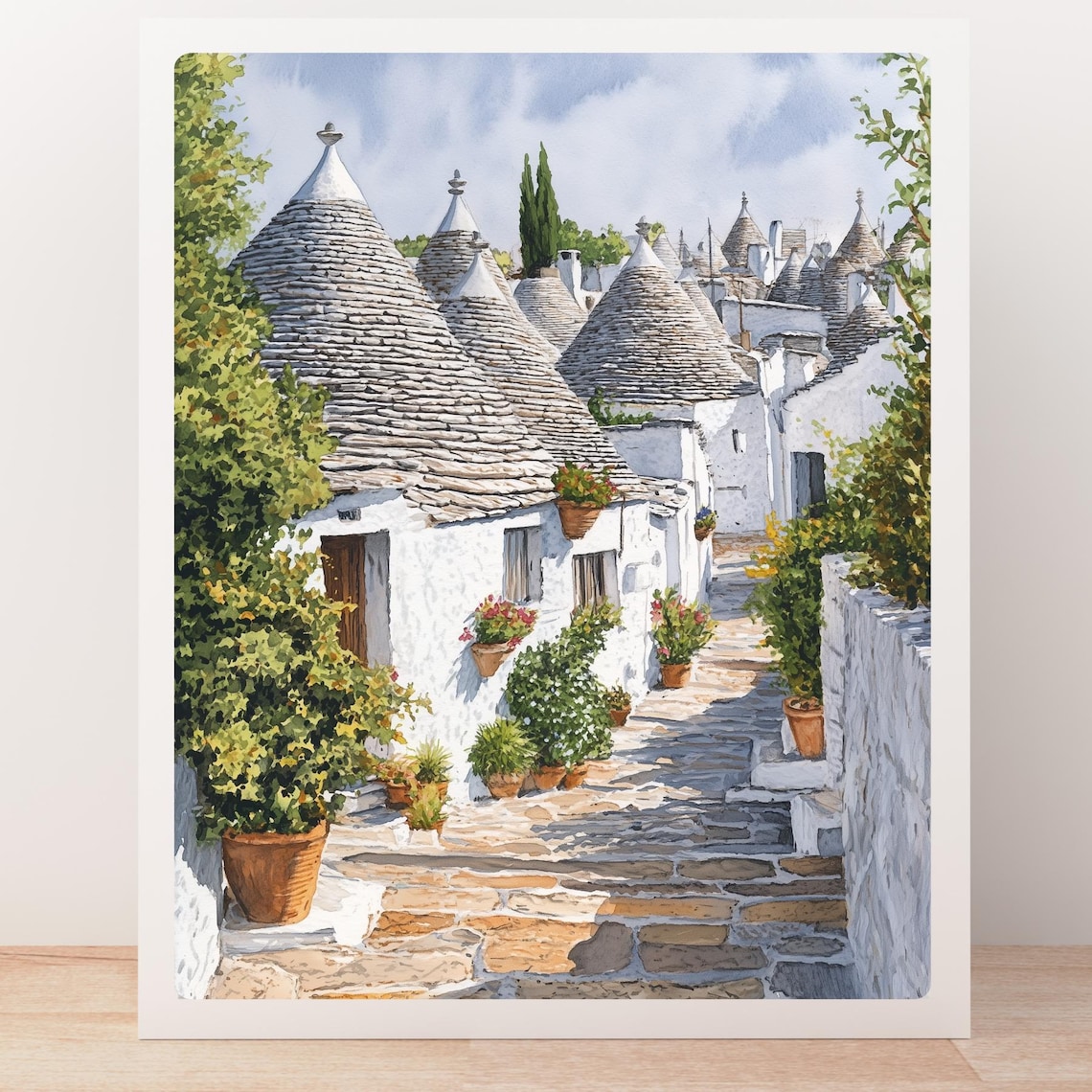 Alberobello Trulli Alley Flower Pots Sunlit Stone Lane Poster - Image 5