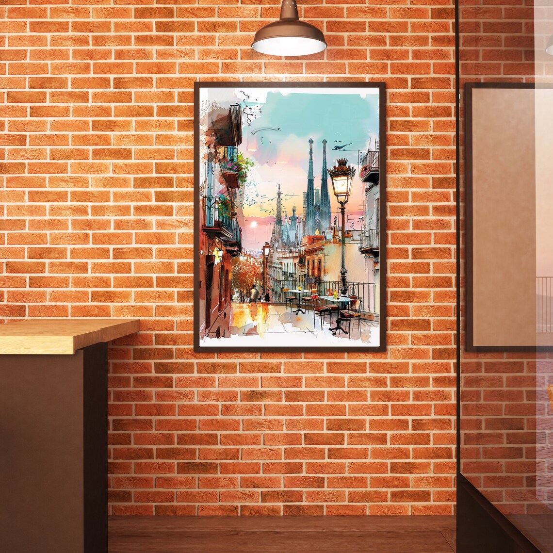 Barcelona Twilight Sagrada Familia Watercolor Street Scene Poster - Image 5
