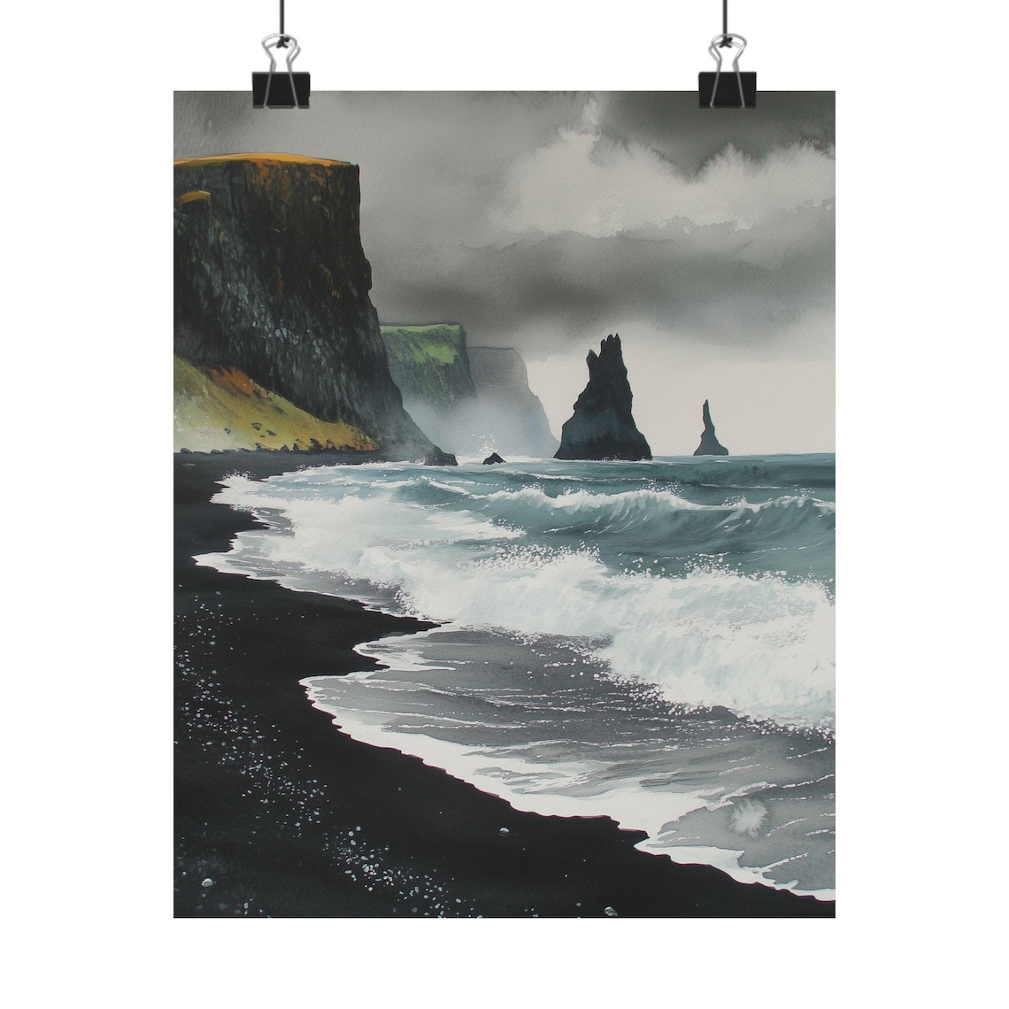 Iceland Black Sand Beach Coastal Seascape Art Print