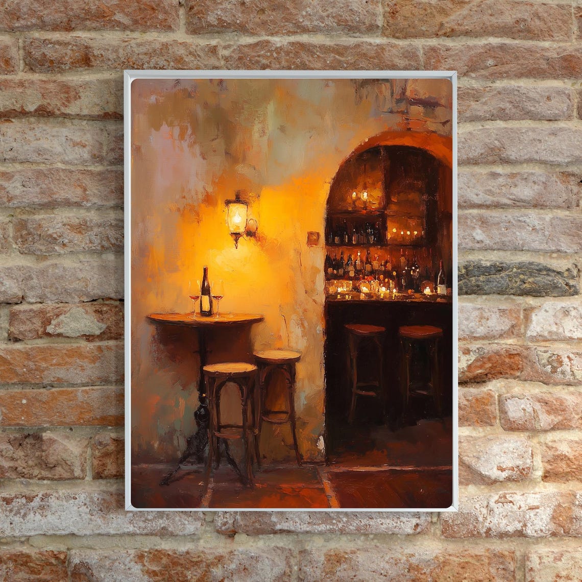 European Wine Bar Candlelit Evening Oil Painting Romantic Wall Poster - Image 2