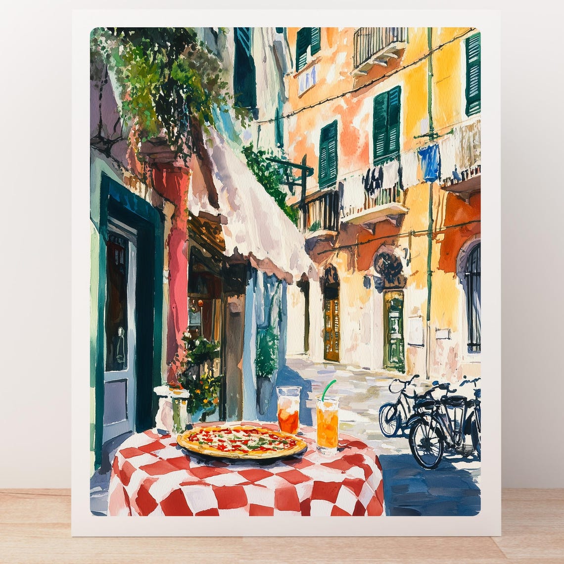 Naples Trattoria Pizza Served on a Checkered Tablecloth Print - Image 5
