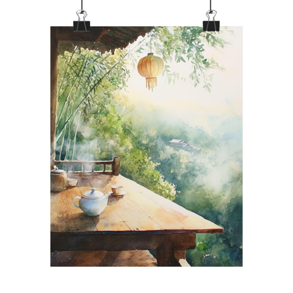 Rural China Teahouse Watercolor Travel Poster