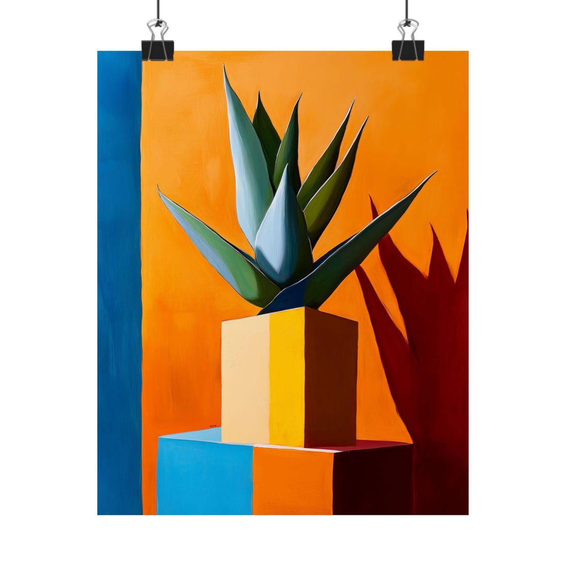 Abstract Agave Gouache Painting Colorful Geometric Plant Art Modern Wall Decor Southwest Style Print Vibrant Home Decor