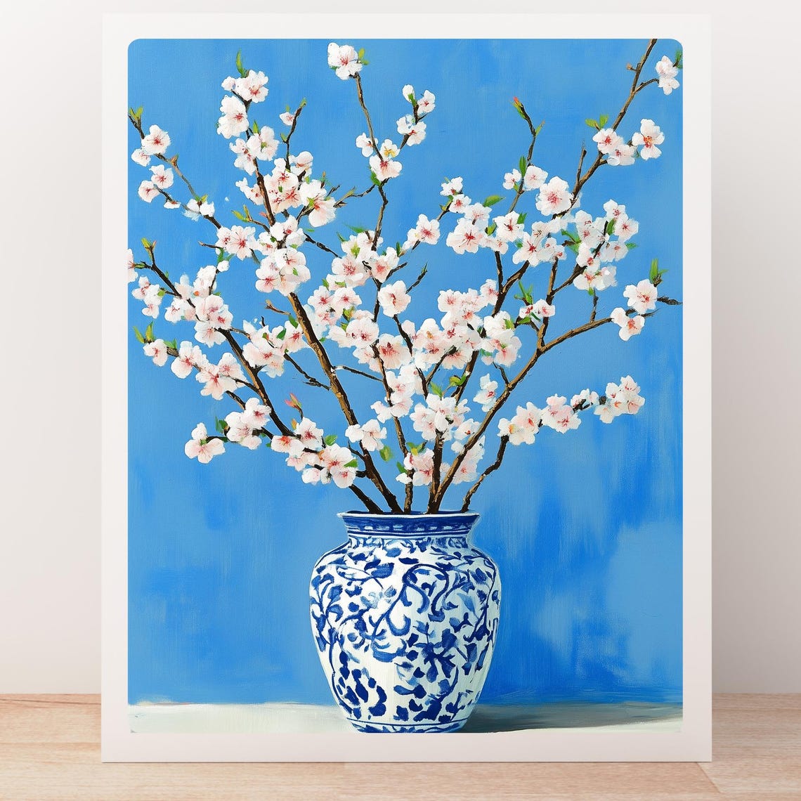 Cherry Blossom Branches in Blue Porcelain Vase Spring Art Poster - Image 5