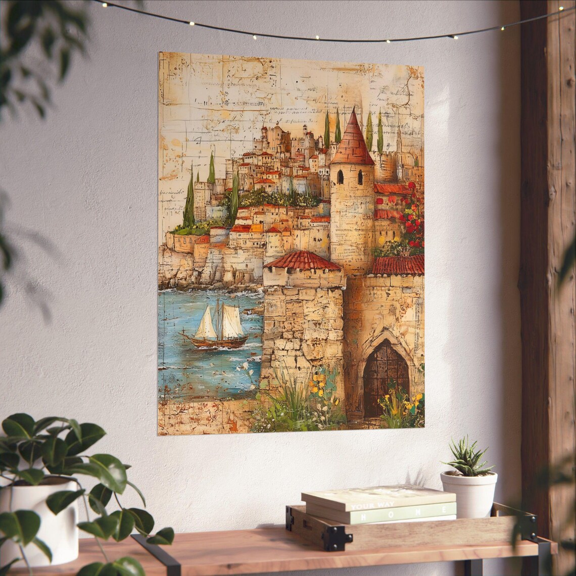 Rhodes Greece Medieval Castle Fortress Coastal Sailboat Vintage Poster - Image 4