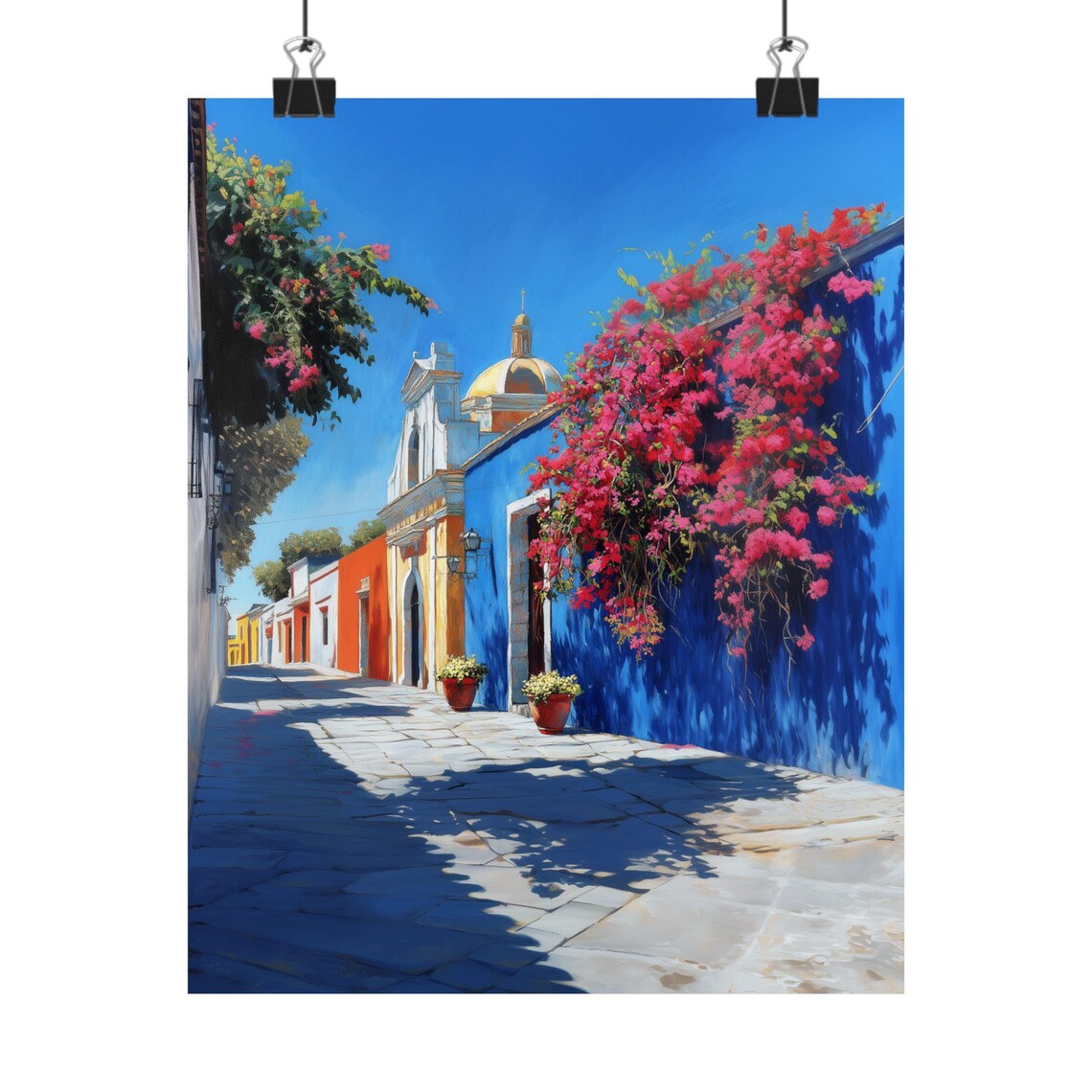Antigua Guatemala Colonial Street Bougainvillea Church Painting Poster