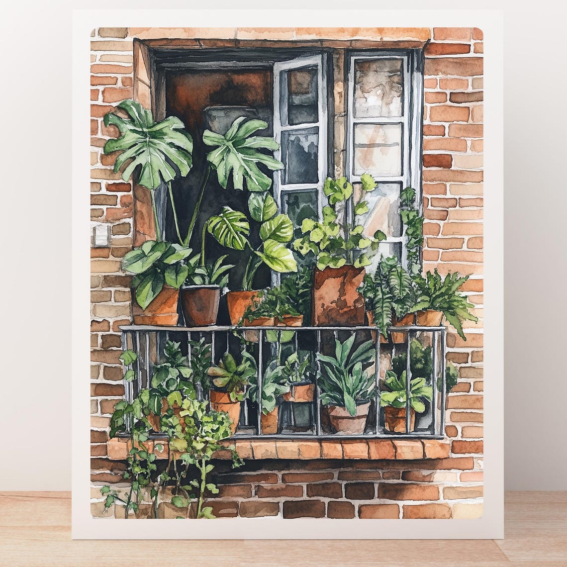 Terracotta Pots Full of Plants on an Open Brick Window Ledge Poster - Image 5