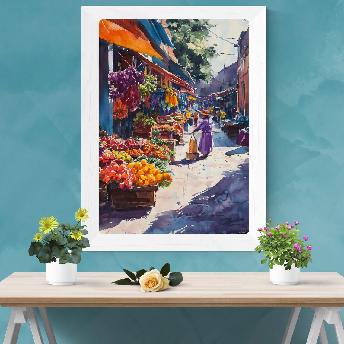 Coyoacan Mexico Morning Market Colorful Fruit Street Scene Poster - Image 2