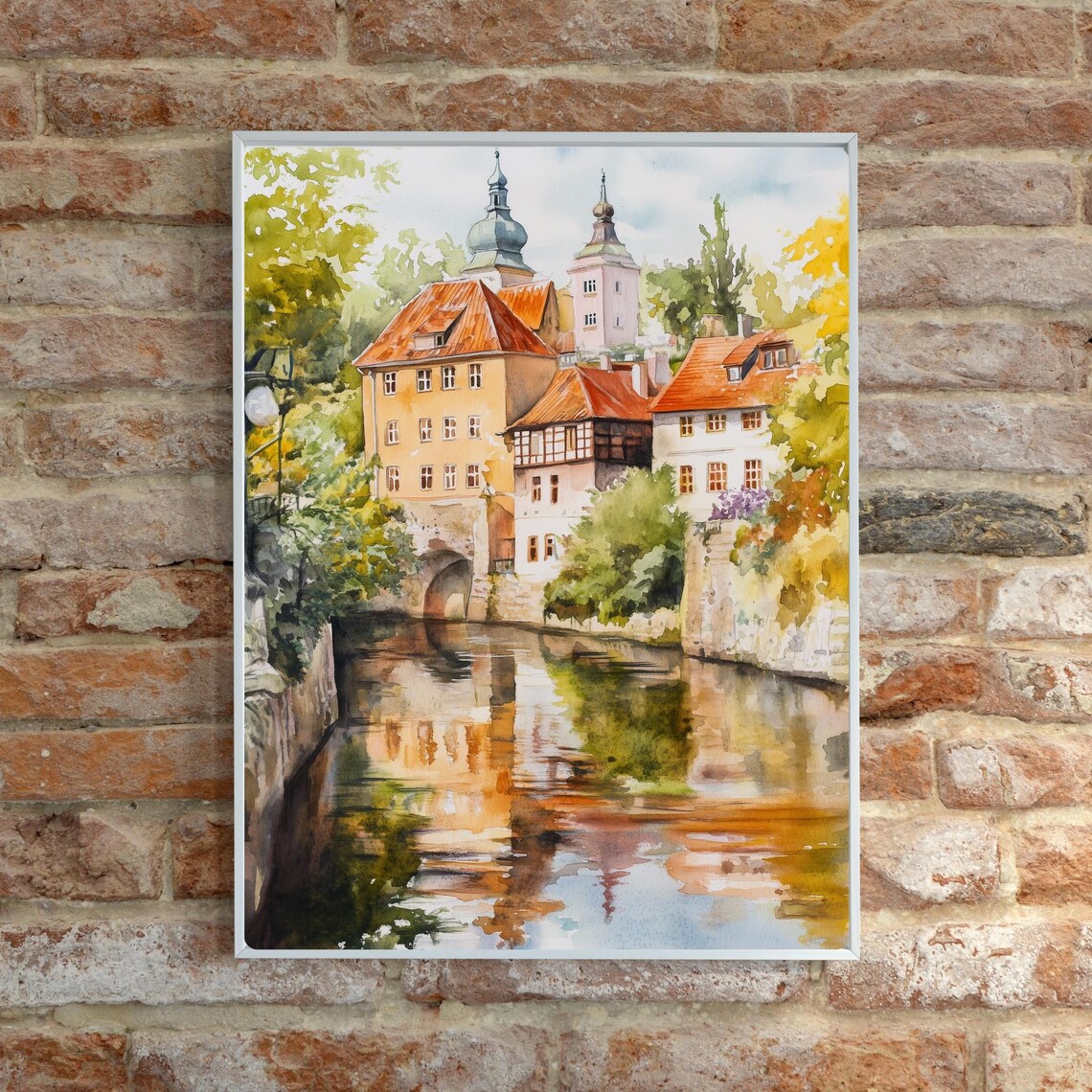 Cesky Krumlov River Reflections Medieval Old Town Watercolor Poster - Image 6