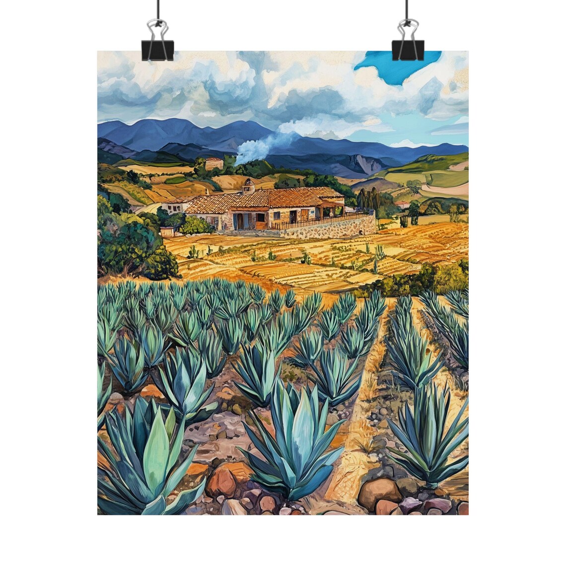Agave Farm Mexico Desert Landscape Hacienda Mountains Poster