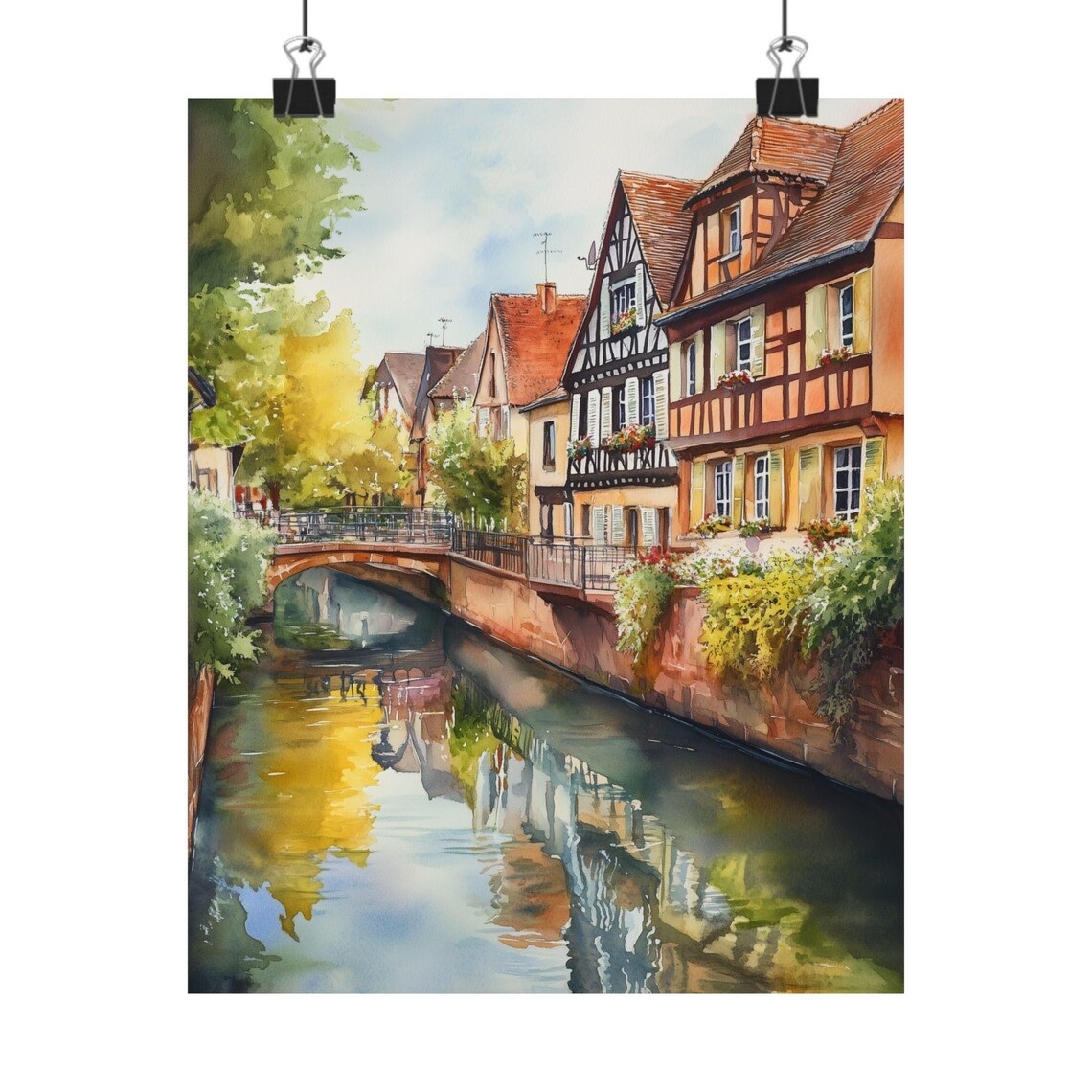 Colmar France Canal Half Timbered Houses Bridge Watercolor Poster