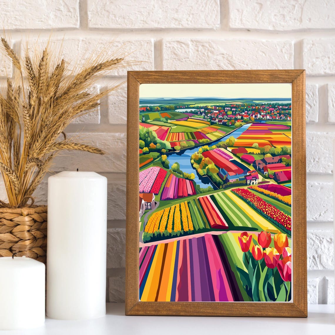 Netherlands Tulip Flower Fields Aerial Canal Countryside Poster - Image 3
