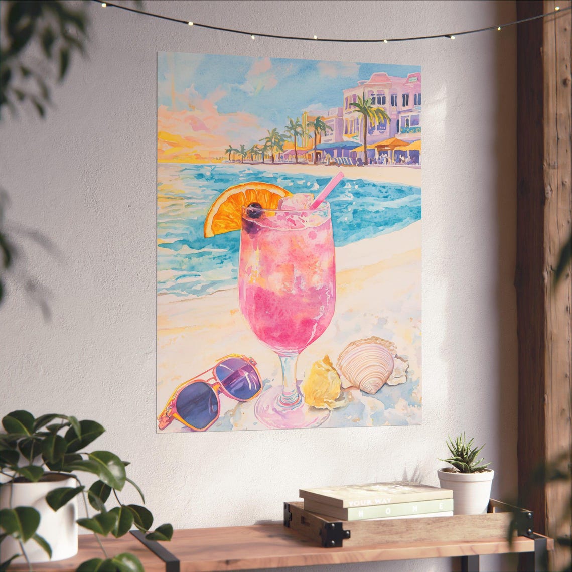 Pink Rum Runner Cocktail on a Sunny Beachfront Resort Poster - Image 3