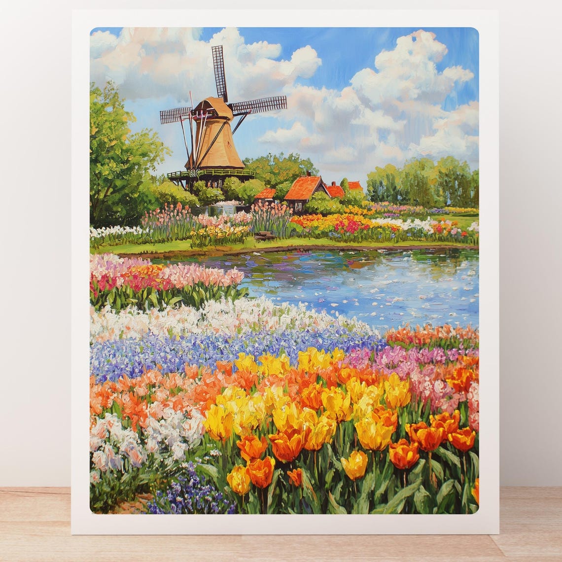 Keukenhof Dutch Windmill Over Tulip Fields by the River Poster - Image 5