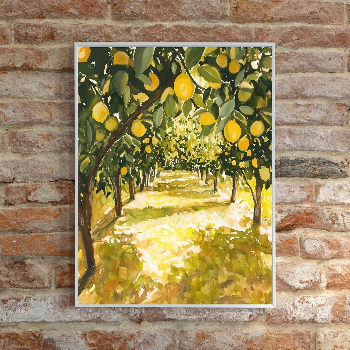 Sunlit Lemon Grove Citrus Orchard Dappled Light Watercolor Poster - Image 5