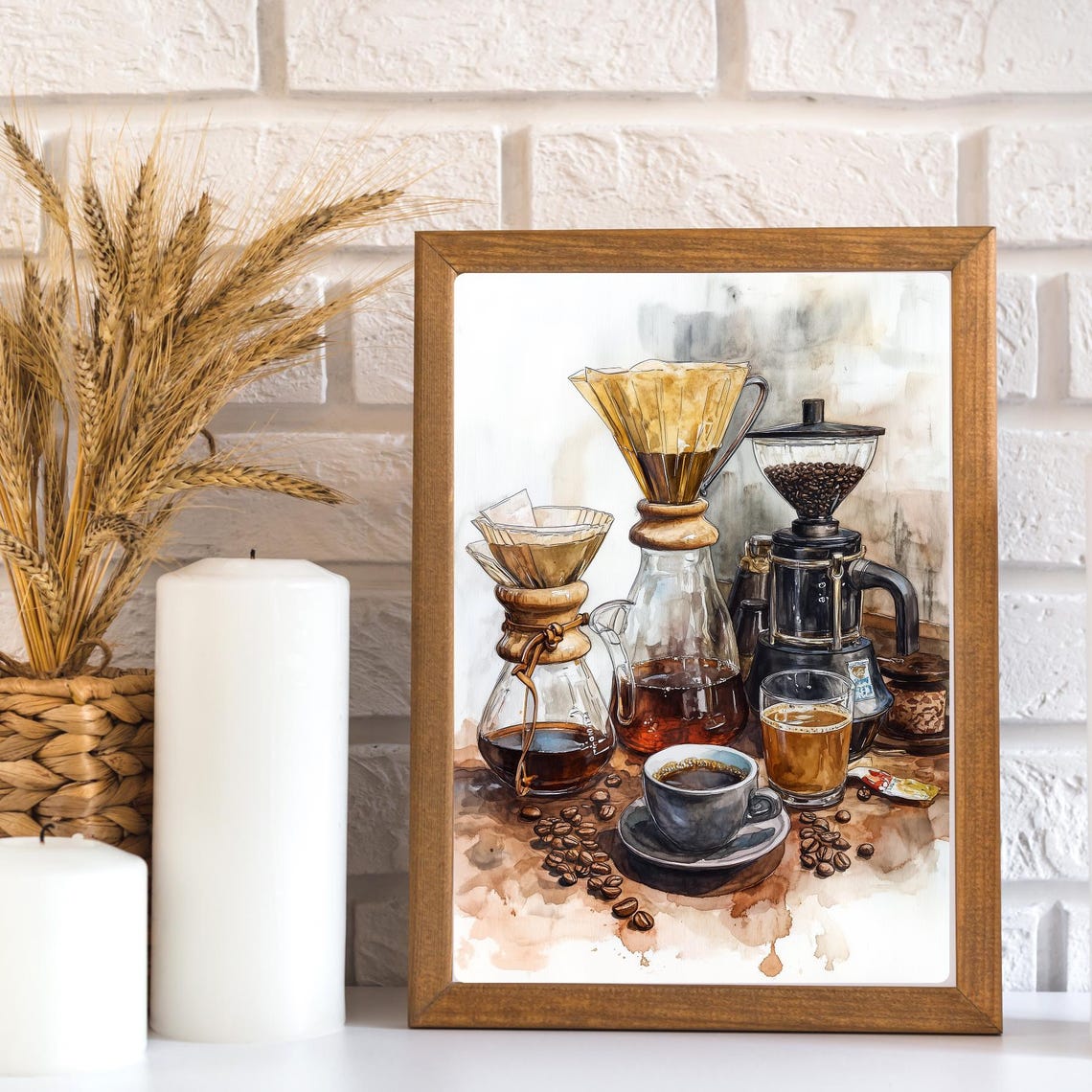 Coffee Brewing Equipment Chemex Grinder Beans Still Life Poster - Image 3