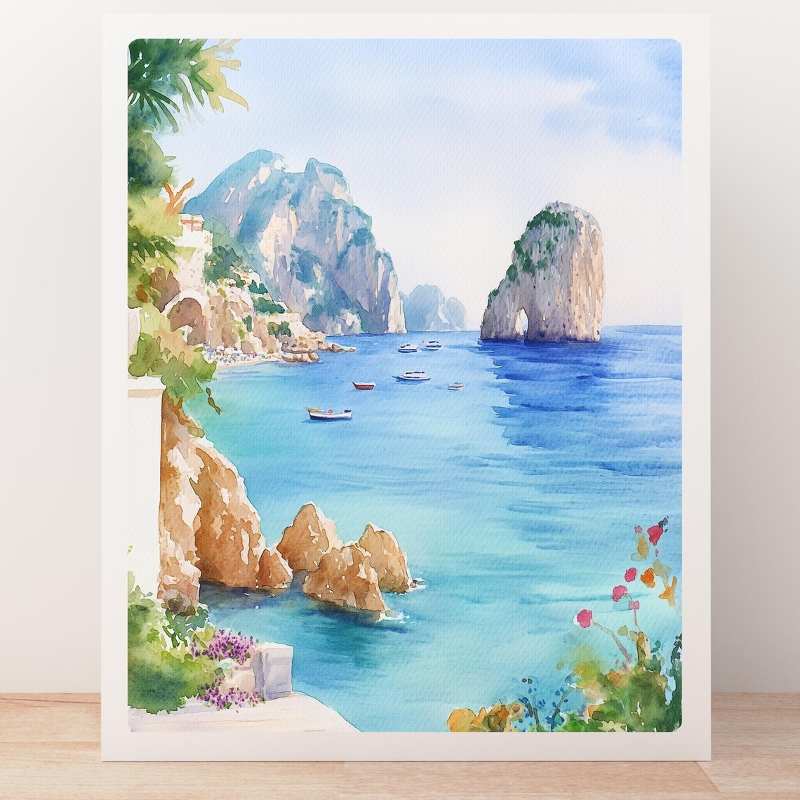Capri Italy Faraglioni Rocks Turquoise Sea Watercolor Poster - Image 5