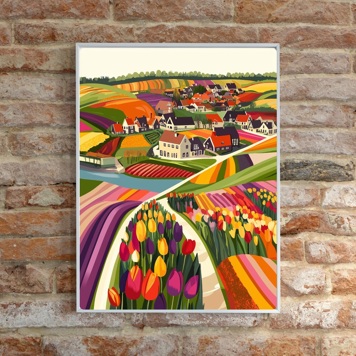 Dutch Tulip Fields Colorful Countryside Village Landscape Poster - Image 6