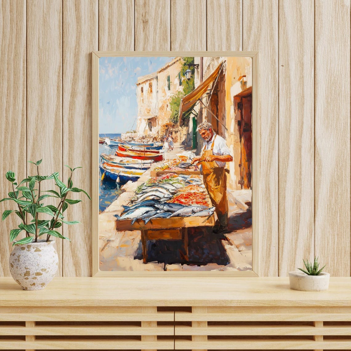Sicilian Fish Market Fresh Catch by the Sea Oil Painting Poster - Image 4