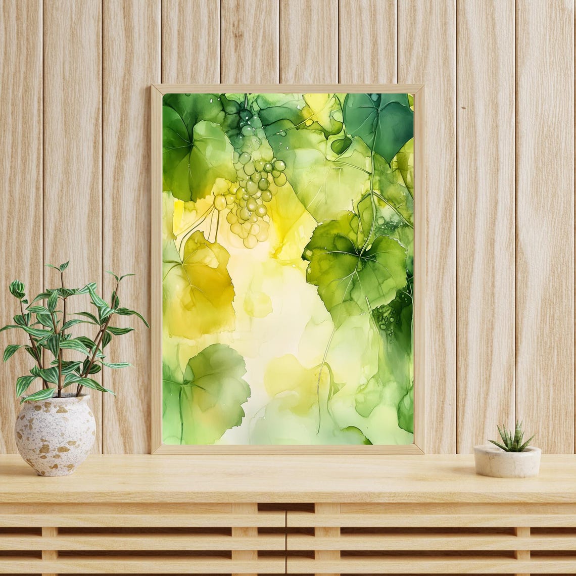 Sunlit Green Gold Grapevine Leaves Botanical Watercolor Poster - Image 4