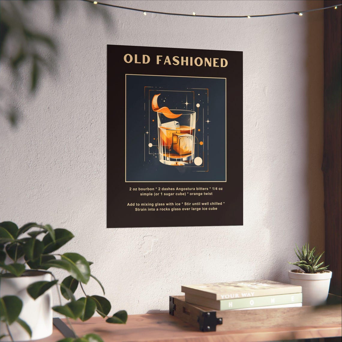 Old Fashioned Cocktail Recipe Poster Whiskey Rocks Glass Decor - Image 3