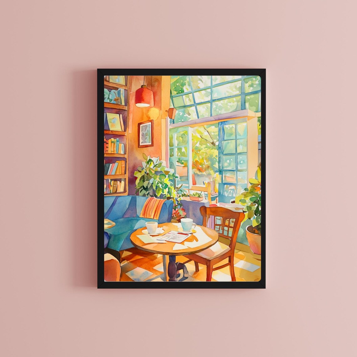 Sunlit Coffee Shop Watercolor Art Print, Cozy Cafe - Image 2