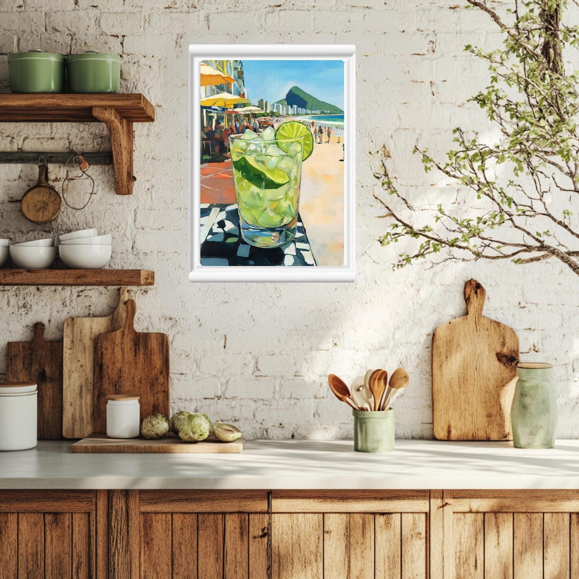Caipirinha Cocktail with Copacabana Beach and Mountain Poster - Image 5