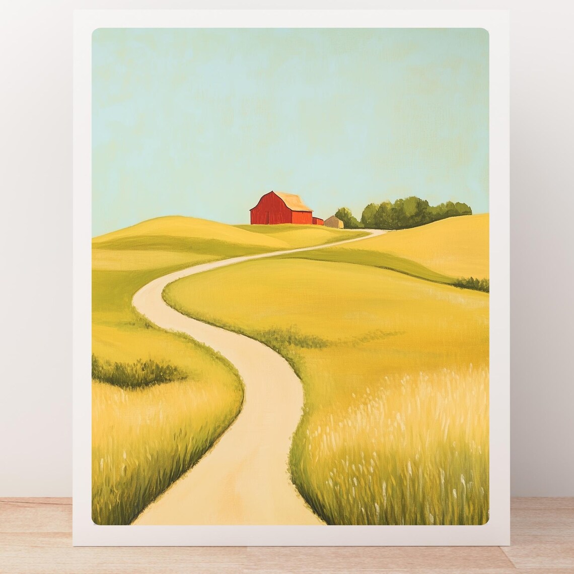 Red Barn and Winding Road Golden Farmland Countryside Poster - Image 5
