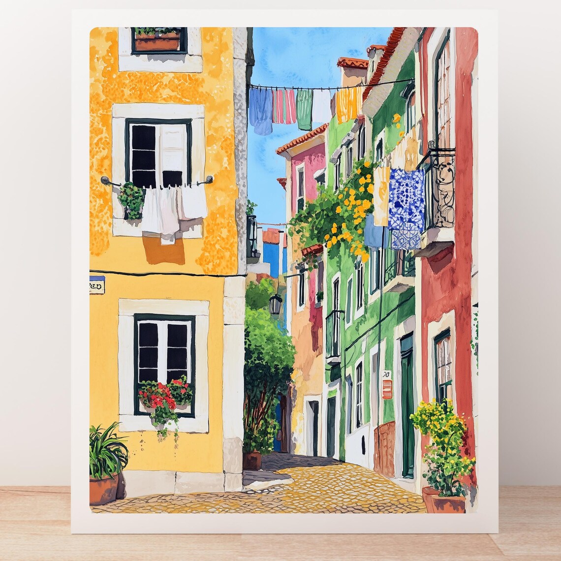 Alfama Lisbon Cobblestone Street with Hanging Laundry Lines Poster - Image 5