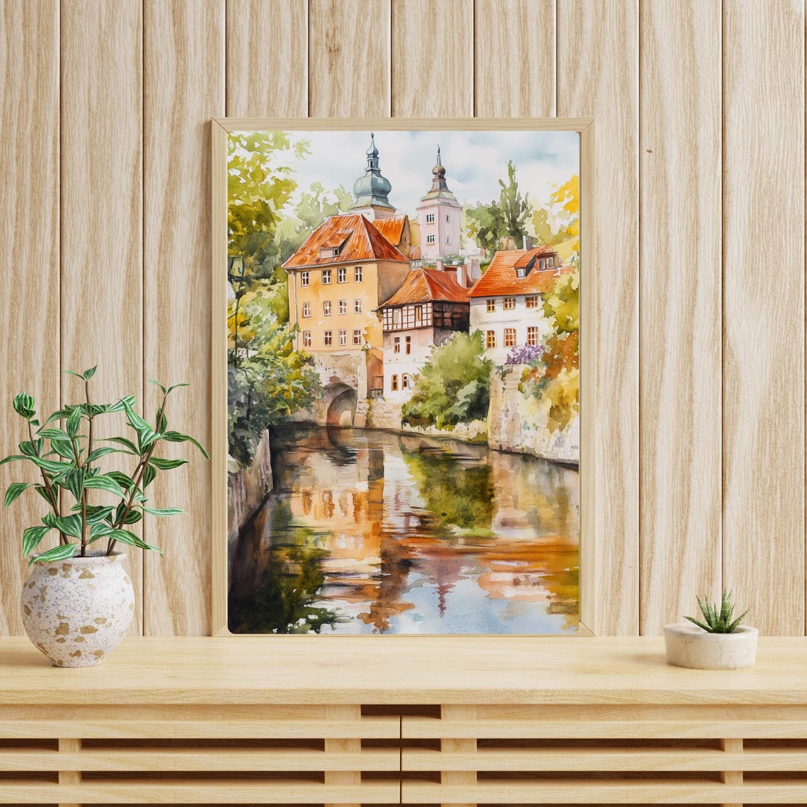 Cesky Krumlov River Reflections Medieval Old Town Watercolor Poster - Image 4