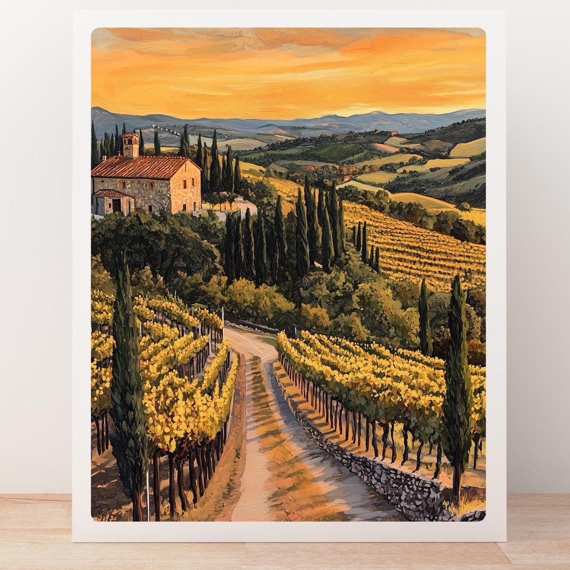Tuscan Vineyard at Sunset with Cypress Trees and Farmhouse Poster - Image 5