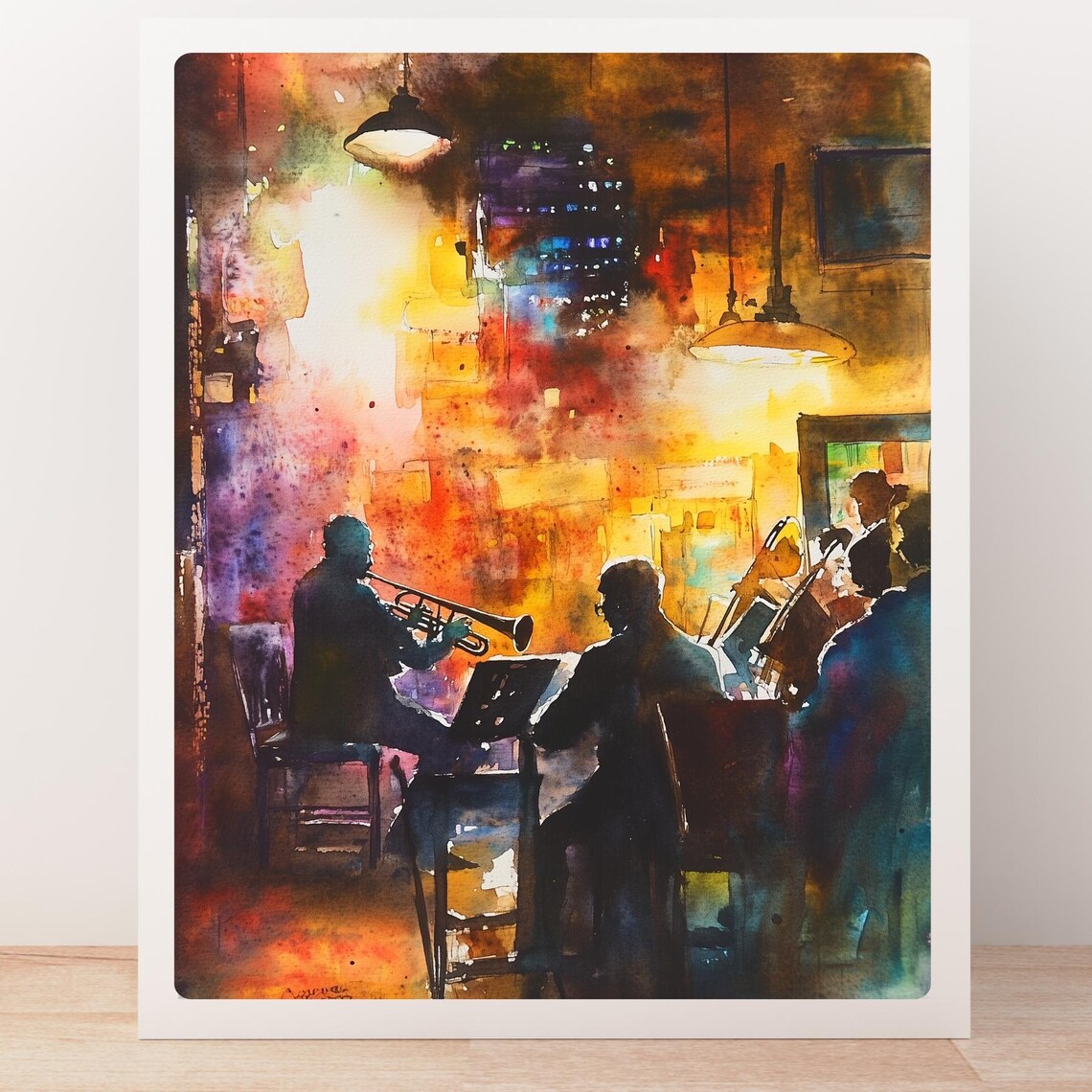New Orleans Jazz Club Musicians in a Watercolor Night Scene Poster - Image 5