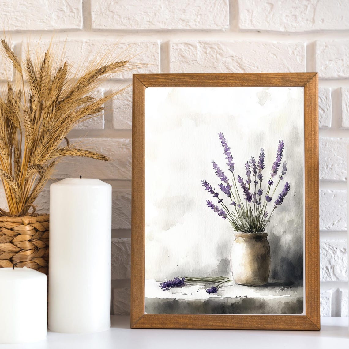 Lavender Sprigs in Rustic Clay Pot Minimalist Watercolor Poster - Image 2