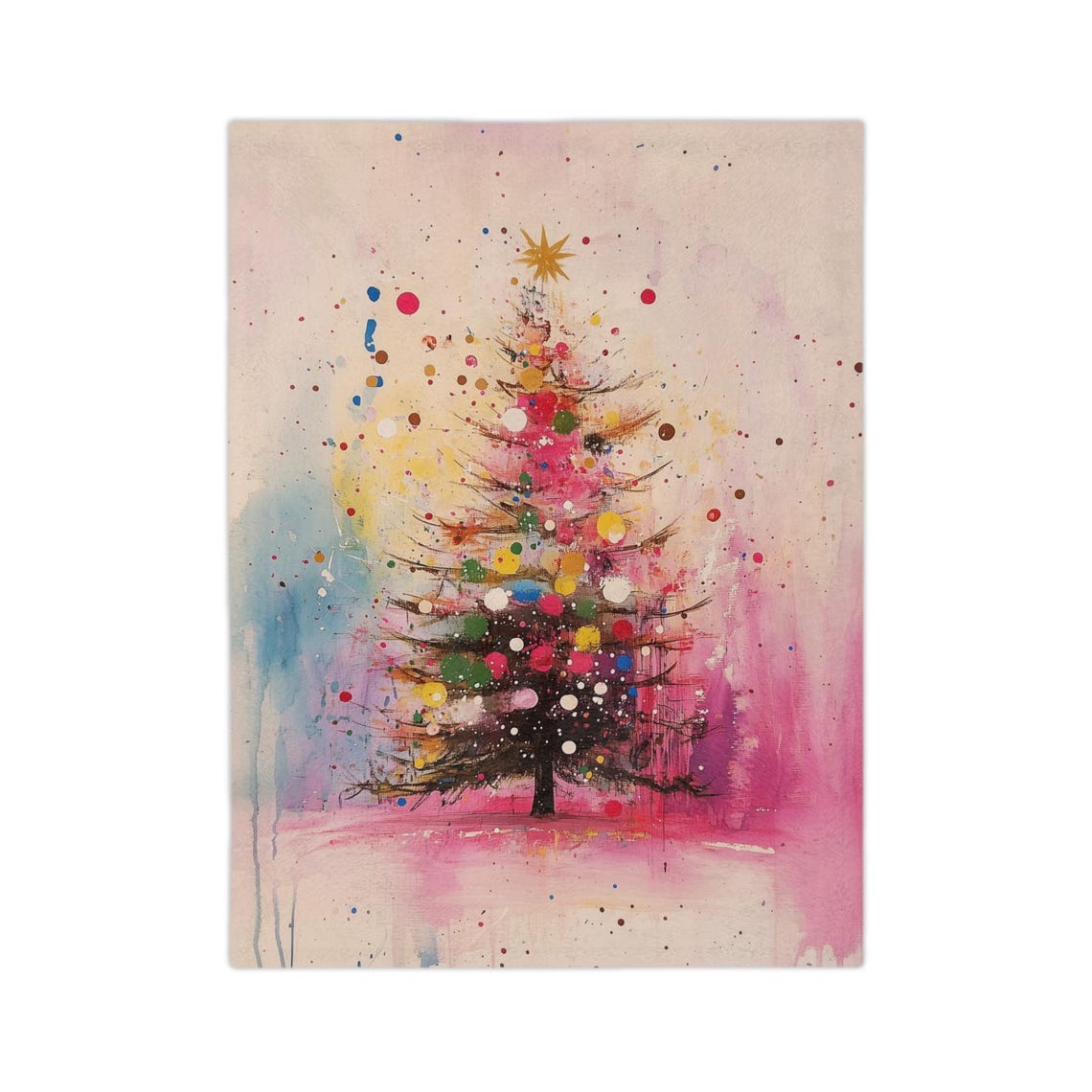 Colorful Watercolor Christmas Tree with Golden Star Art Print - Image 4