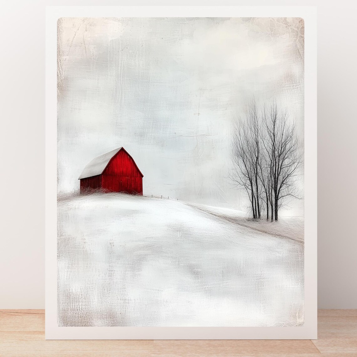 Red Barn Winter Art Print, Rustic Americana Decor - Image 5