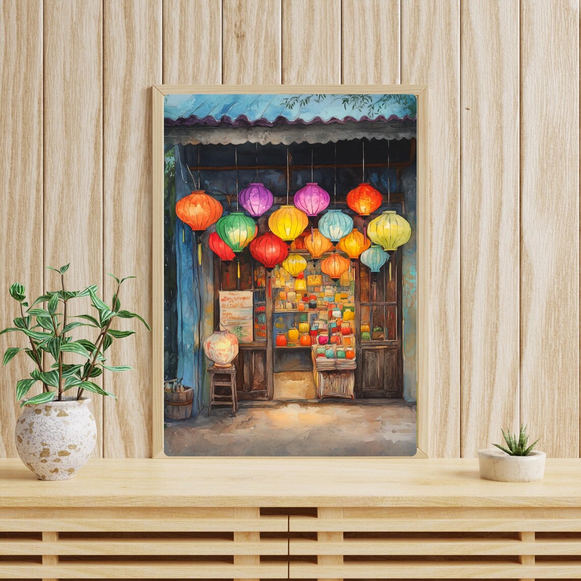 Vietnamese Lantern Shop Hoi An Silk Lanterns Watercolor Poster - Image 5