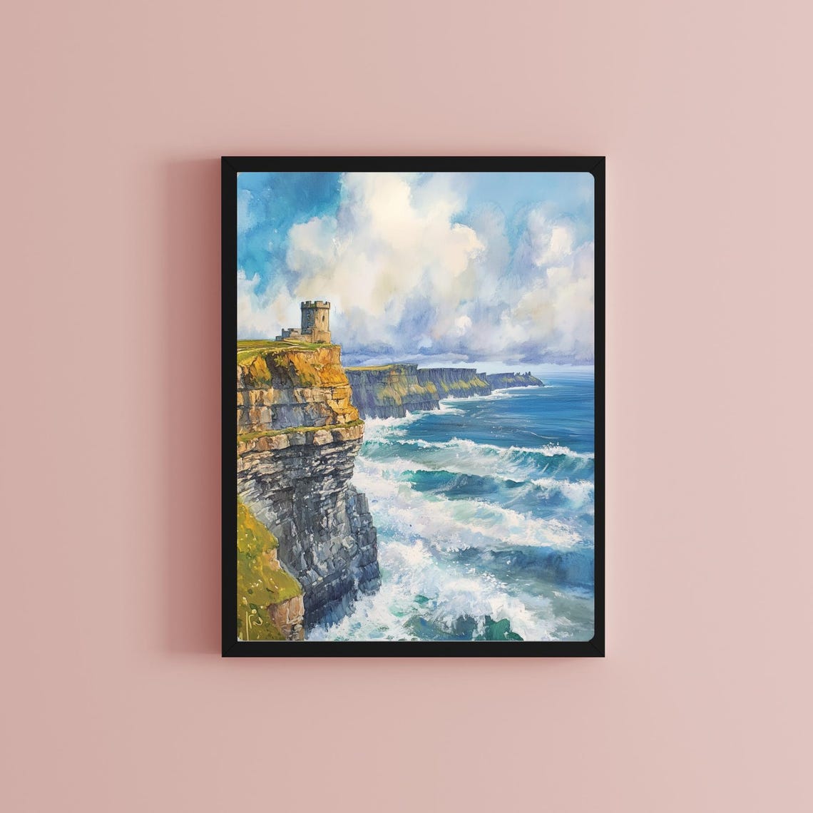 Cliffs of Moher Tower Overlooking Atlantic Ocean Waves Poster - Image 2