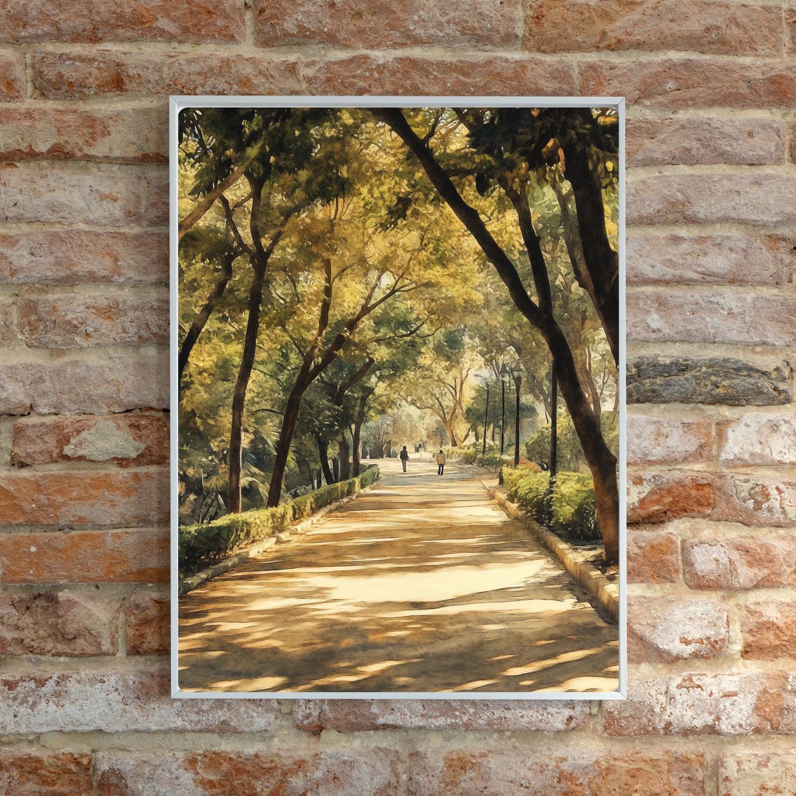 Sun-Dappled Tree-Lined Pathway Through a Quiet Green Park Poster - Image 6