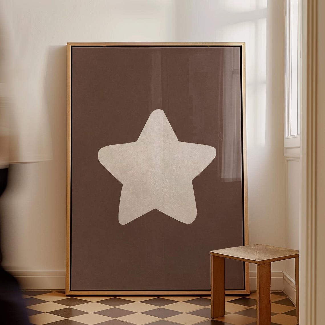 Handdrawn White Star on Warm Brown Simple Retro Nursery Art Poster