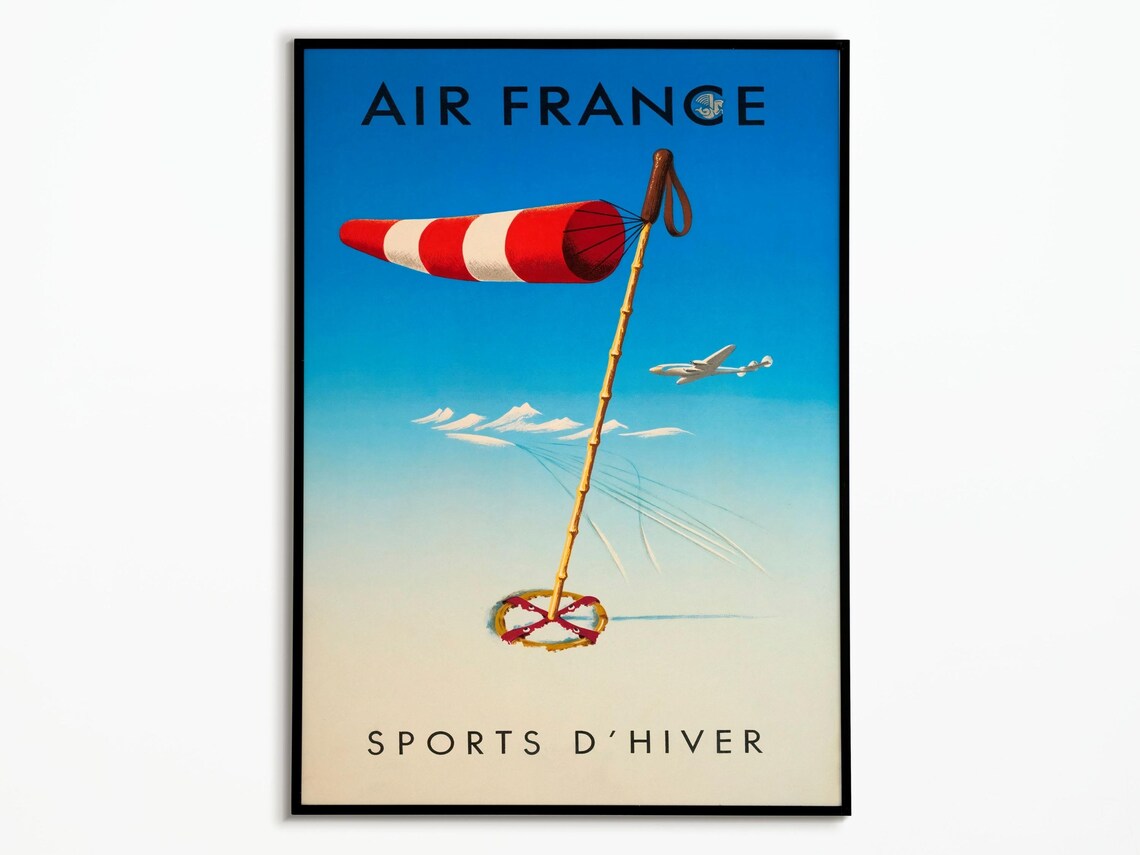 Vintage Retro Ski Poster, Winter Sport Travel Poster