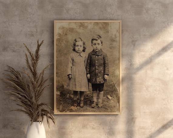 Creepy Sepia Children Portrait Gothic Vintage Kids Photo Haunted Antique Photograph Spooky Victorian Wall Art